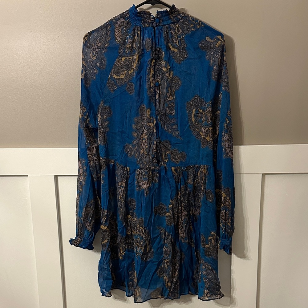 Free People Elegant Blue Paisley Sheer Dress Medium